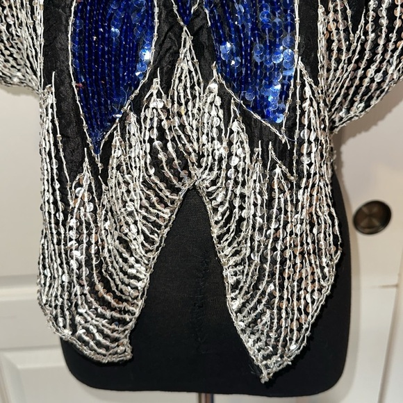 VINTAGE BUTTERFLY SEQUIN & SILK BLOUSE - Picture 3 of 8
